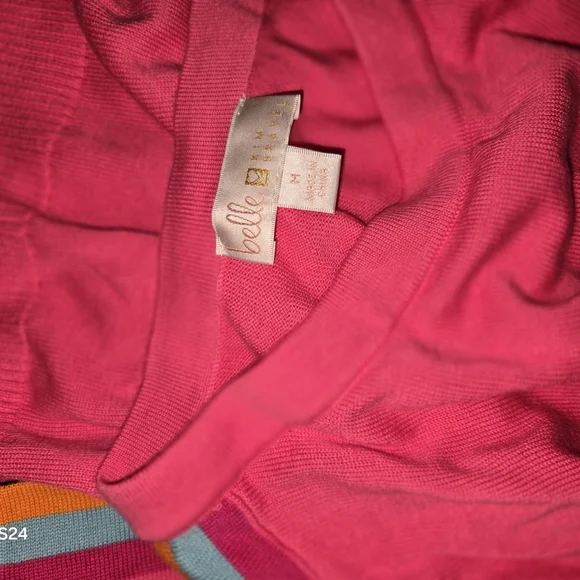 Belle by Kim Gravel Pink Sweatshirt with Striped Sleeves - Picture 7 of 7